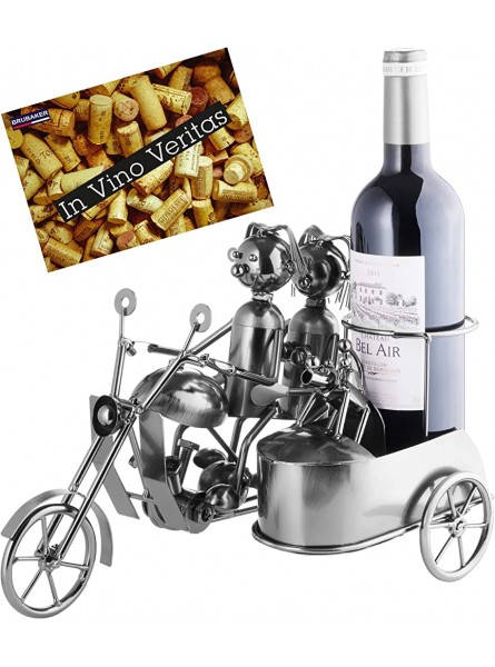 BRUBAKER Porte-Bouteille de vin Couple & Chien à Moto Side-Car Sculpture en Métal Carte de voeux INCL. Idée Cadeau Originale - B2MHMAUPD
