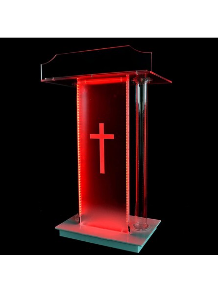 Podium en Acrylique Transparent Podium en Plexiglas avec Lumière LED Plate-Forme De Lecture Verticale Église École Conférence Bureau De Réception Bureau De Conférence - B216HPRYQ
