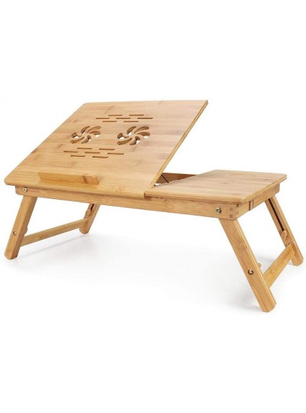 Todeco Table Portable pour Ordinateur Plateau de Lit Pliable Matériau: Bambou Dimensions de la surface de la table: 55,1 x 35,1 cm Bureau réglable avec trous d'aération - B3QB9NWFU