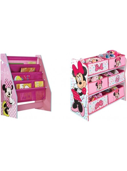 Minnie Mouse Meuble de rangement pour chambre d’enfant avec 6 bacs & Minnie Mouse Bibliothèque à pochettes pour enfants Rangement de livres pour chambre d’enfant - BW276DBGS