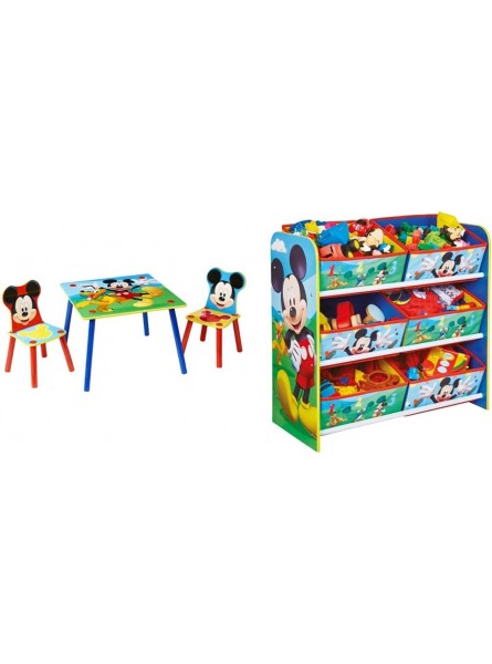 Worlds Apart Table avec 2 Chaises Bois Dense Rouge 63 x 63 x 45 cm & Disney Mickey Mouse Enfants Chambre à Coucher Meuble de Rangement avec 6 bacs par HelloHome - B6HK4QBAM